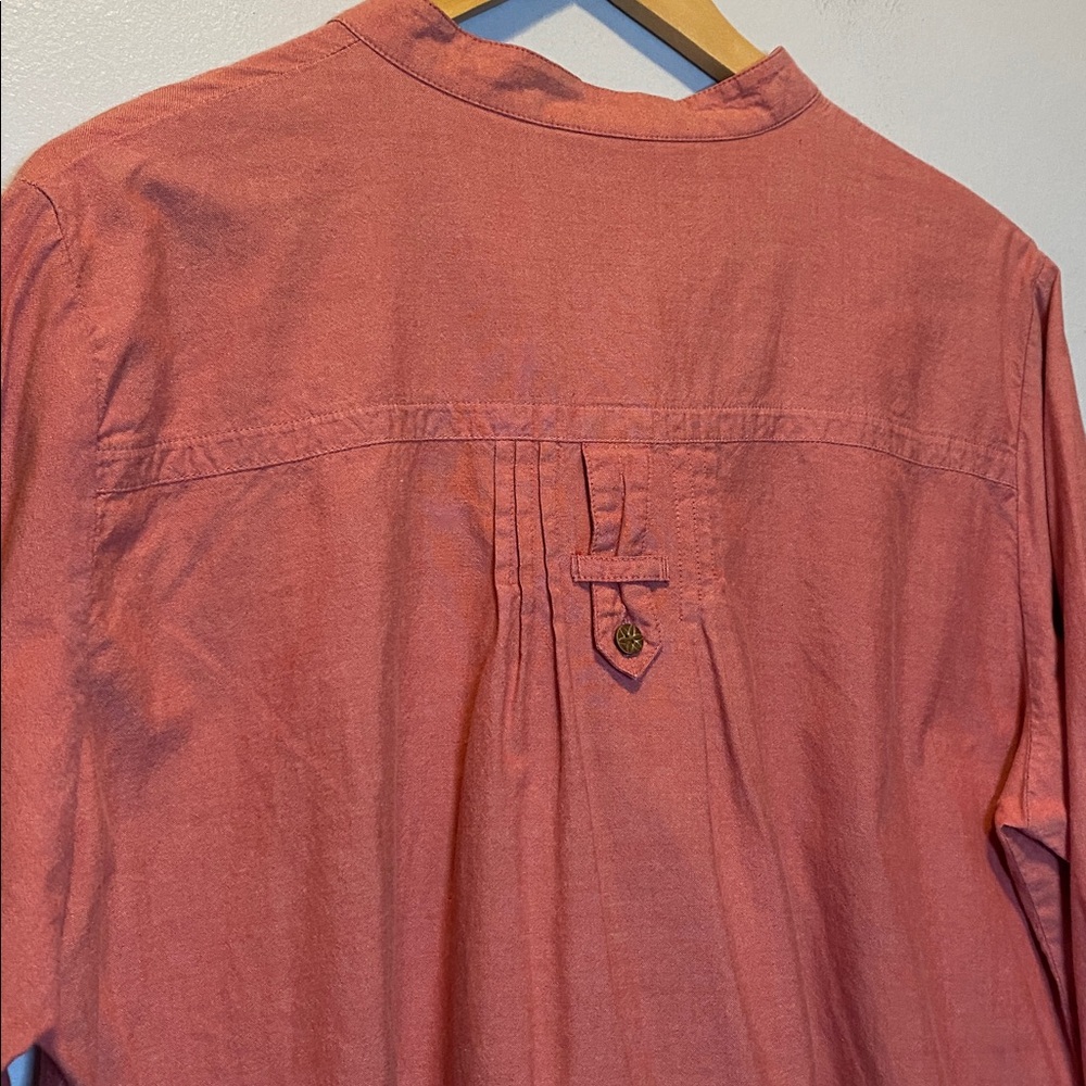 Woolrich Button Up Shirt Women XL Pink Cotton Pintucked Long Roll Tab Sleeve Top - Picture 11 of 14